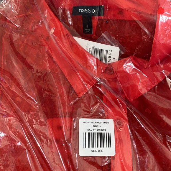 NWT TORRID Kimono - Button Front Mesh Red Hearts - Picture 9 of 9